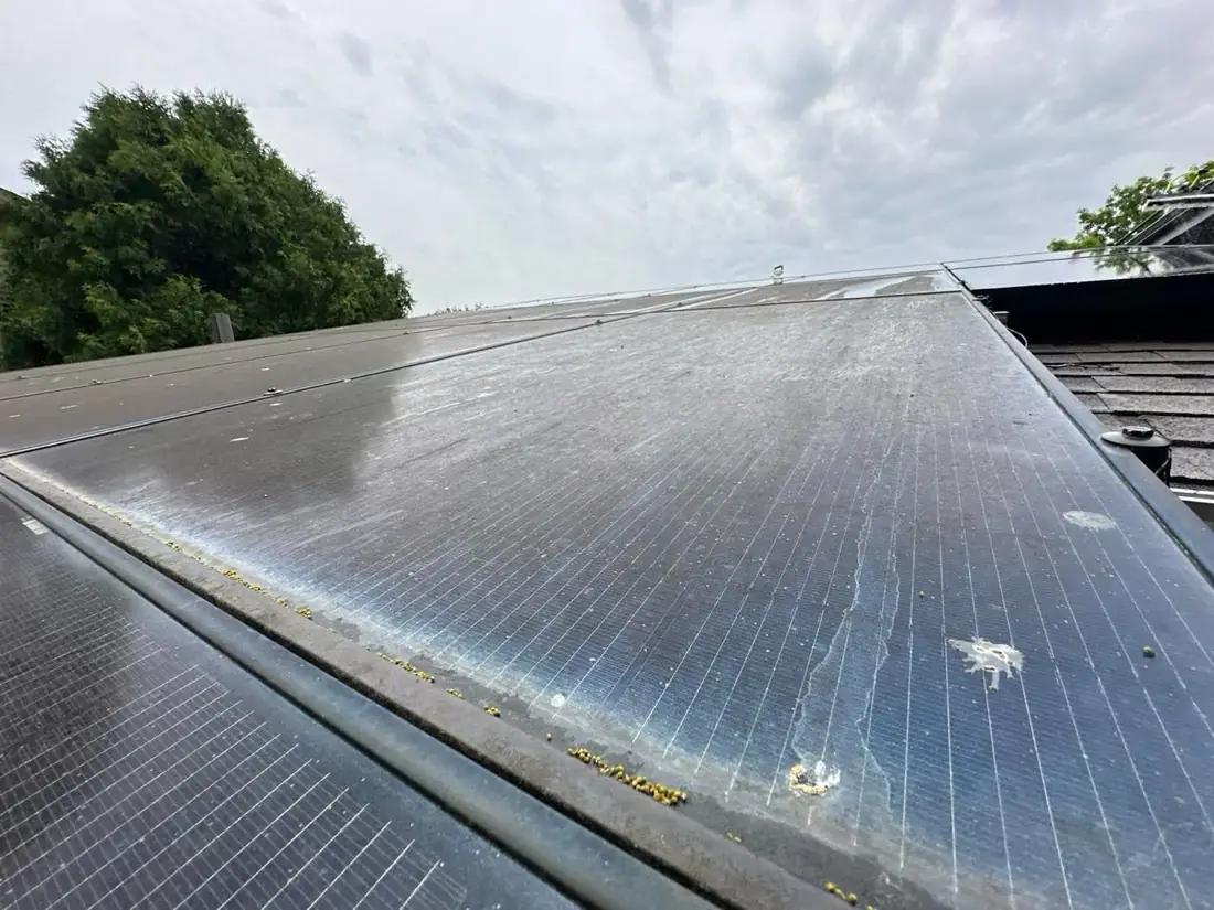 Before and after solar panel cleaning in Glenview, IL by Pane Pal Solar, dusty panels restored to mirror finish